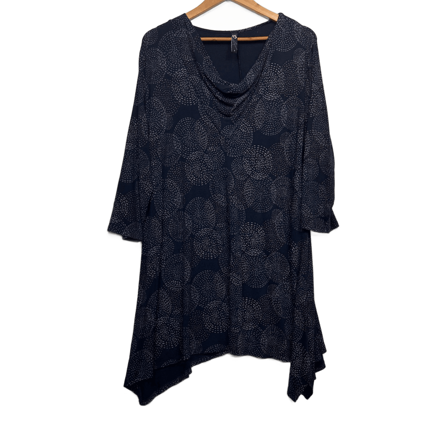 Taking Shape Navy Tunic Dress Size Long 16 Small Plus Sleeve Shawl Neck Viscose