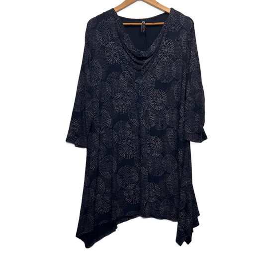 Taking Shape Navy Tunic Dress Size Long 16 Small Plus Sleeve Shawl Neck Viscose