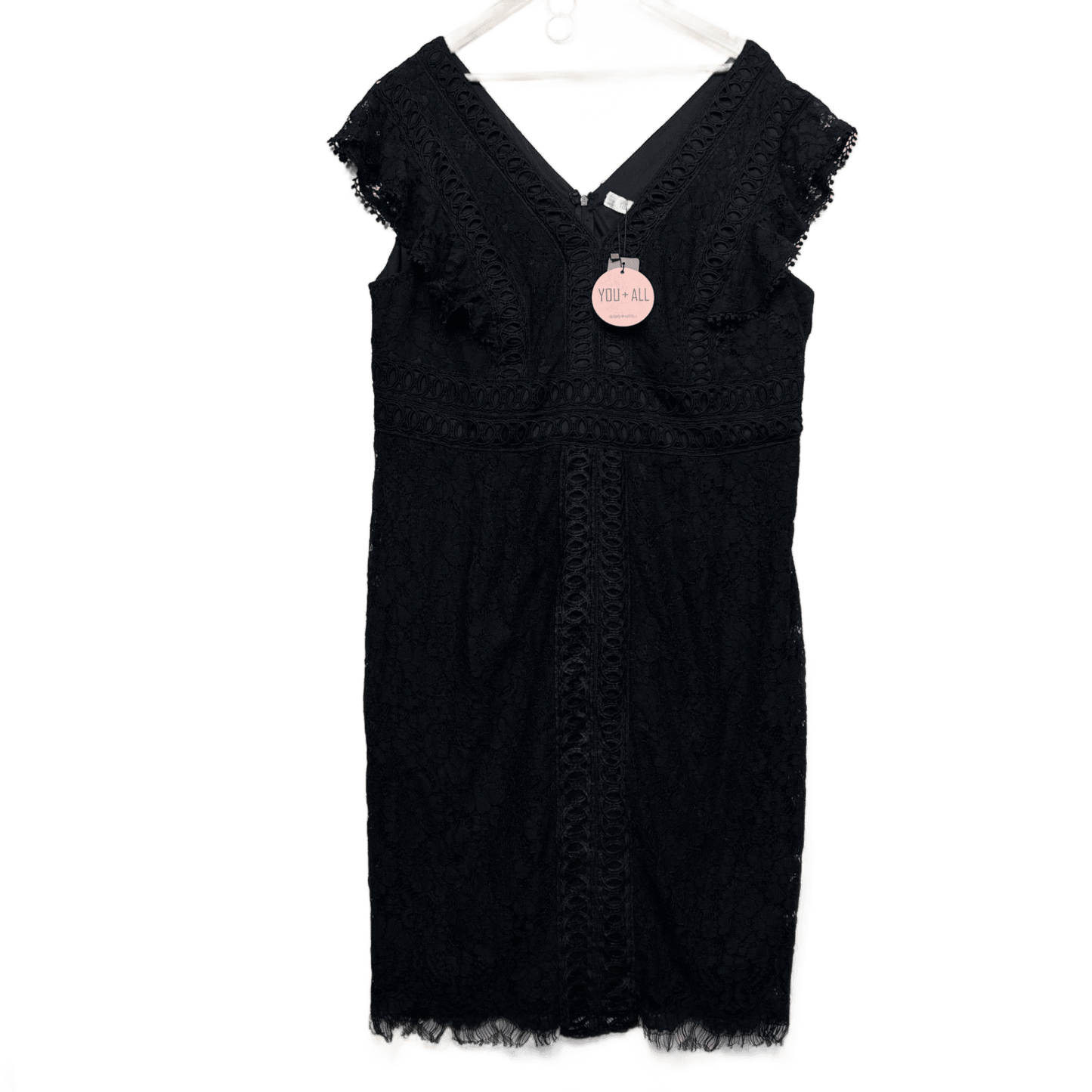 New YOU + ALL Black Lace Overlay Short Sleeve Cocktail Dress Size 22