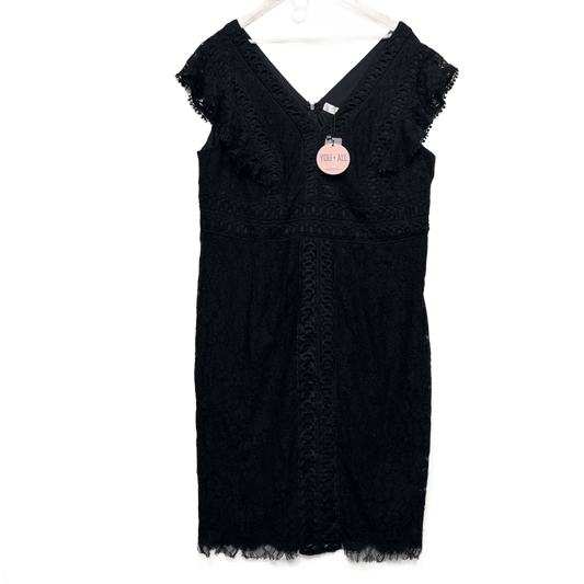 New YOU + ALL Black Lace Overlay Short Sleeve Cocktail Dress Size 22