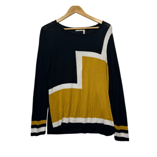 Millers Jumper Knit Top Long Sleeve Colourblock Black Mustard Viscose Size 14 Large