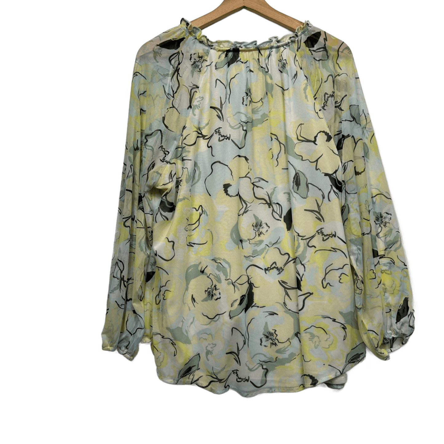 Rockmans Top Size XL 16 Floral Sheer Long Sleeve Lined Multicoloured
