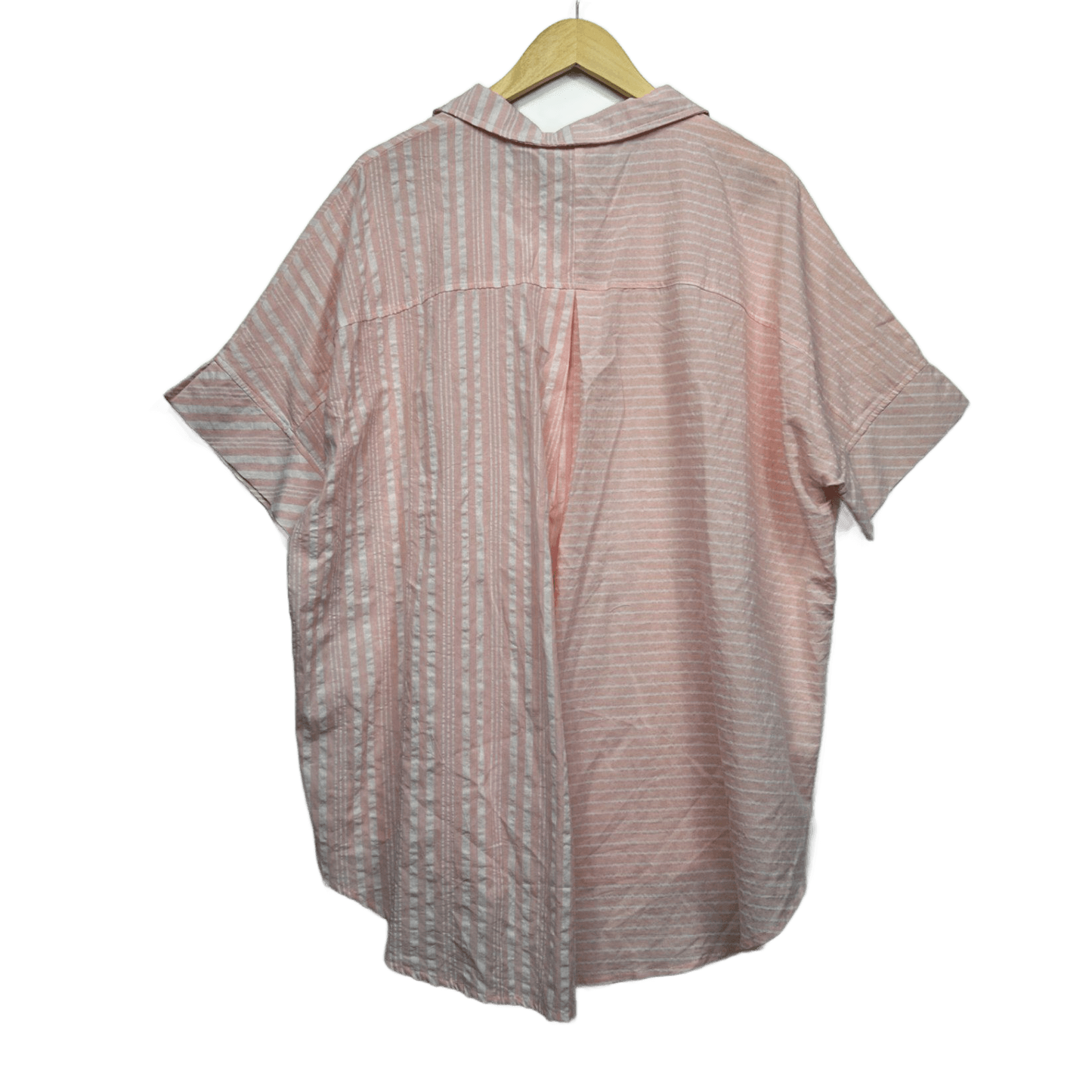 New Iris Maxi Pink White Cotton Short Sleeve Collared Striped Top Shirt Size 14