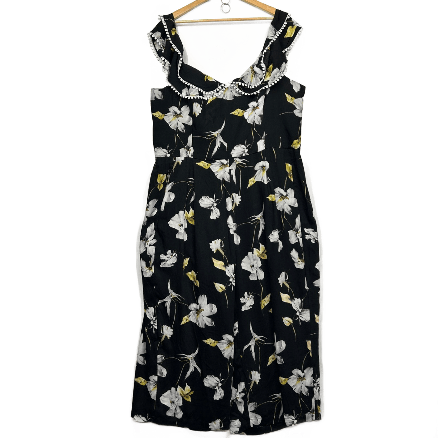 New City Chic Jumpsuit Black Crepe Floral Sleeveless Size 22 XL