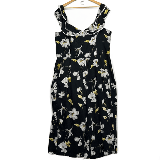 New City Chic Jumpsuit Black Crepe Floral Sleeveless Size 22 XL