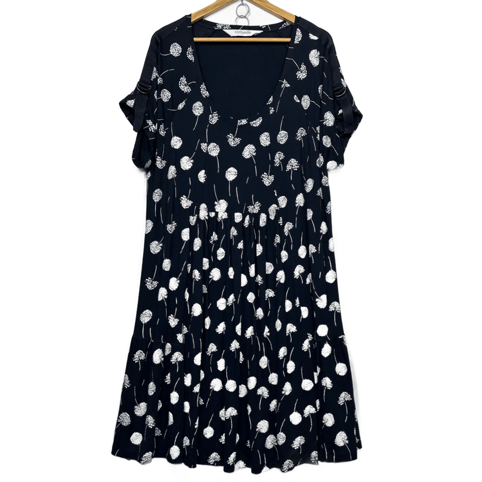 Virtuelle Navy Viscose Roll Tab Short Sleeve Dress Size 16 Plus