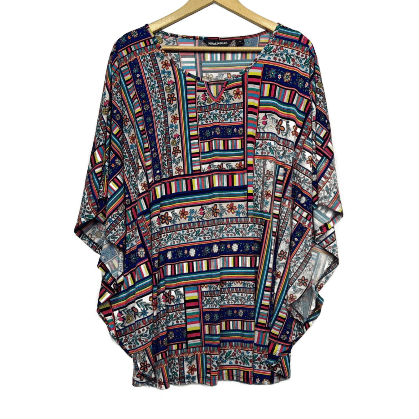 Nina Leonard Tunic Top Size 16 18 XL Multicoloured Batwing Sleeve