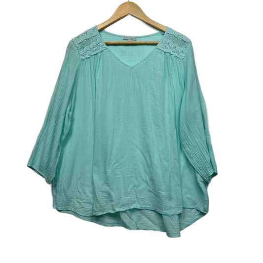 Target Aqua Blue Viscose Long Sleeve Boho Blouse Size 20 Lightweight