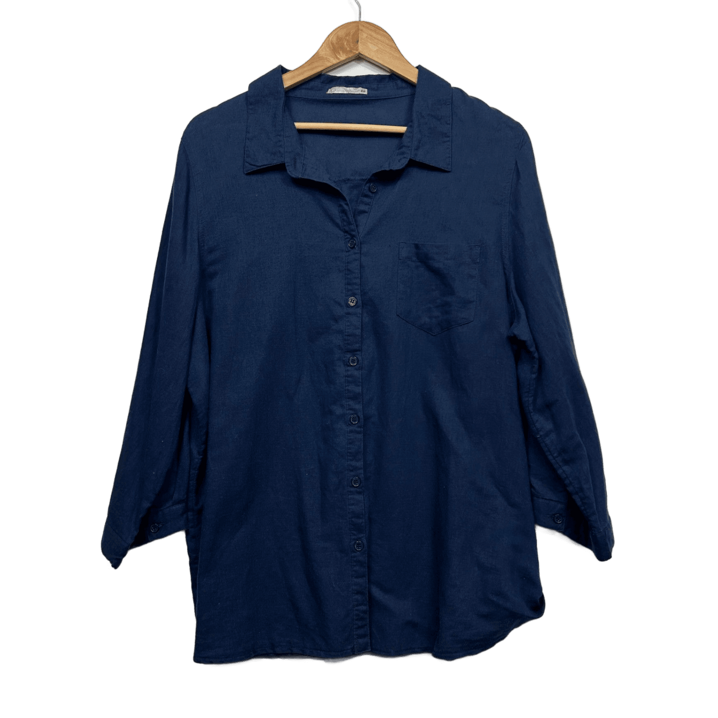 Target Navy Blue Linen Long Sleeve Collared Button-Up Top Shirt Size 20