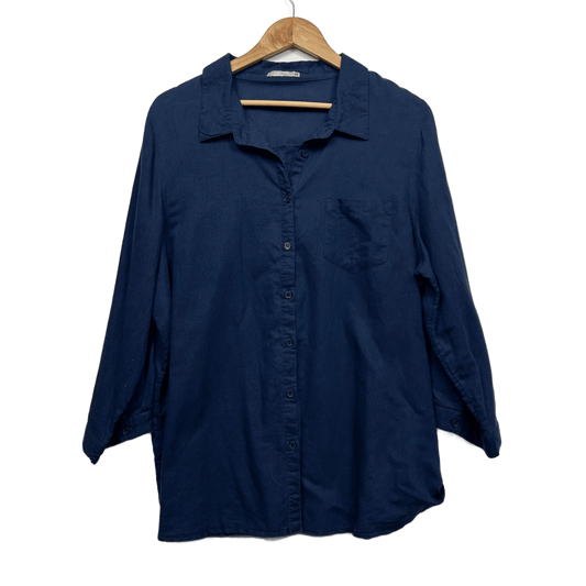 Target Navy Blue Linen Long Sleeve Collared Button-Up Top Shirt Size 20