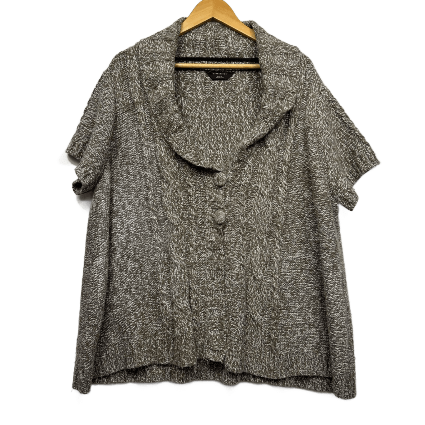 Expression Brown Marled Acrylic Shawl Collar Short Sleeve Cardigan Size 26