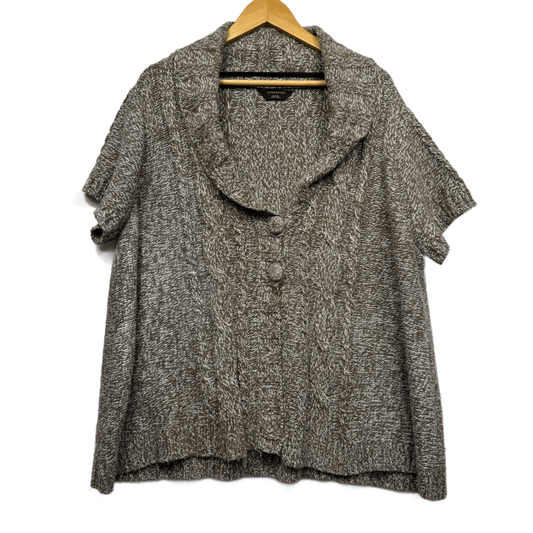 Expression Brown Marled Acrylic Shawl Collar Short Sleeve Cardigan Size 26