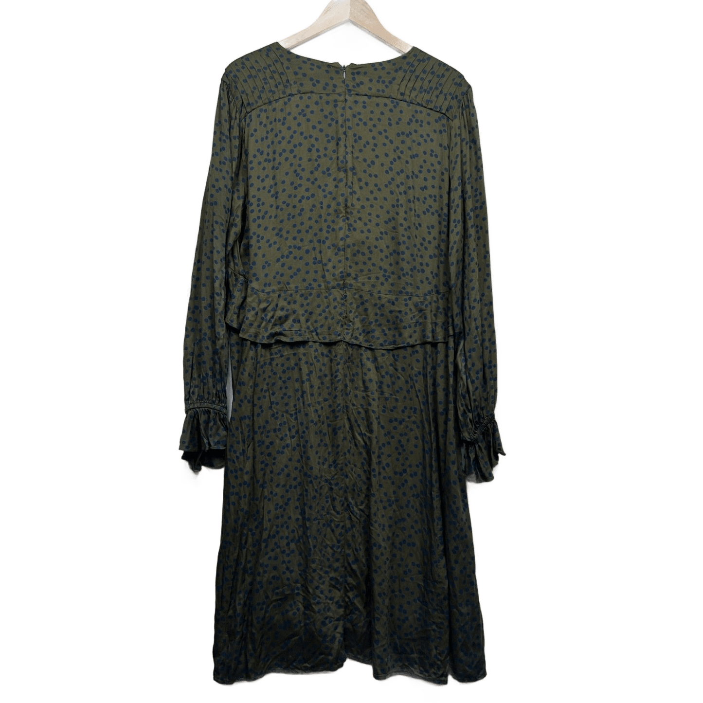 Handpicked By Birds Birdsnest Green Blue Viscose Long Sleeve Dots Dress Size 16