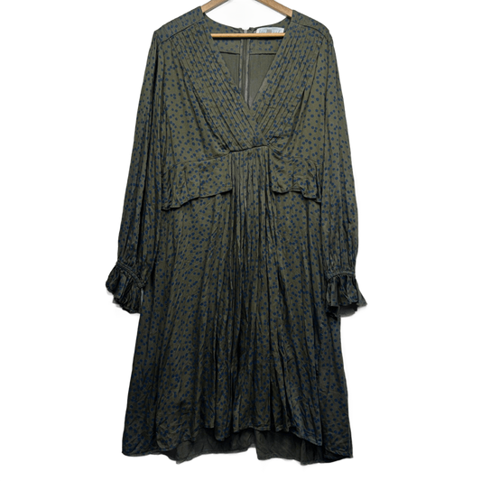 Handpicked By Birds Birdsnest Green Blue Viscose Long Sleeve Dots Dress Size 16