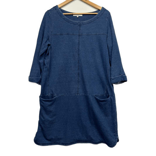 Next Blue Cotton Blend Long Sleeve Knee Length Jersey Dress Size 18
