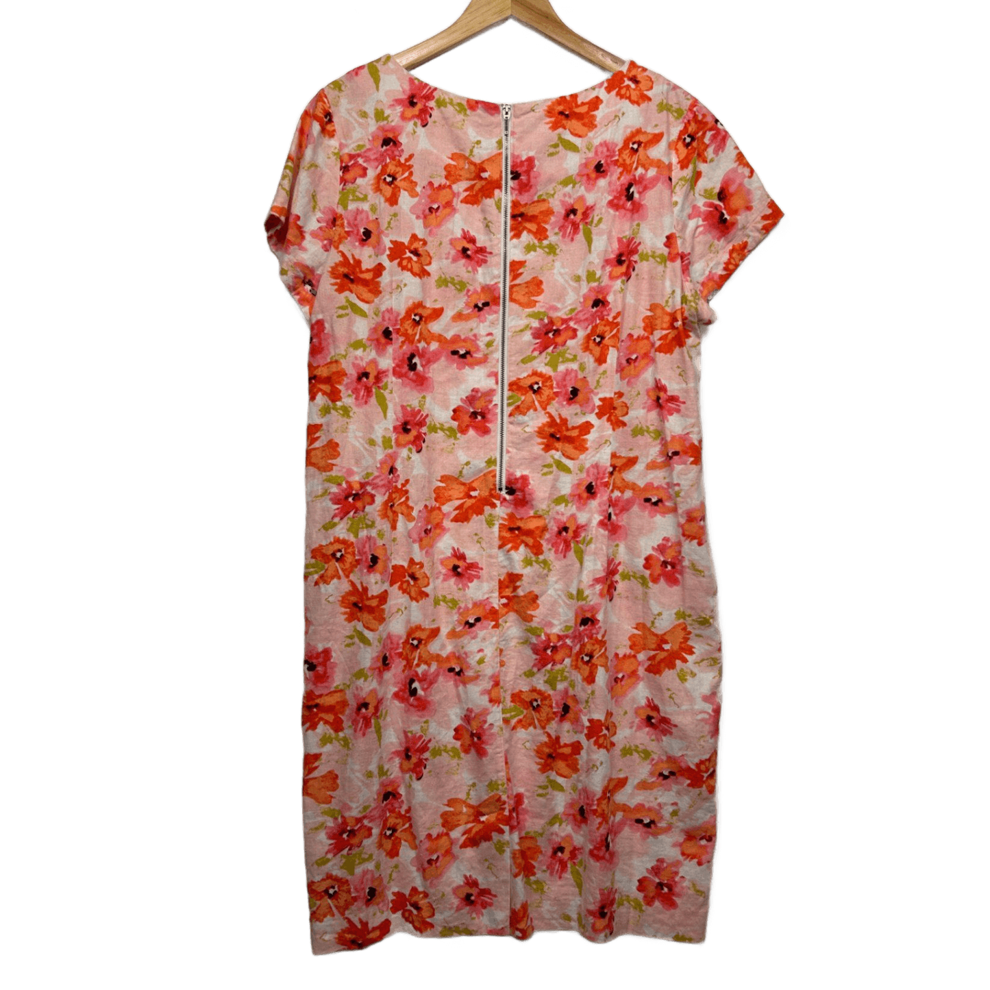 Suzanne Grae Linen Blend Dress Size 18 Multicoloured Floral Short Sleeve
