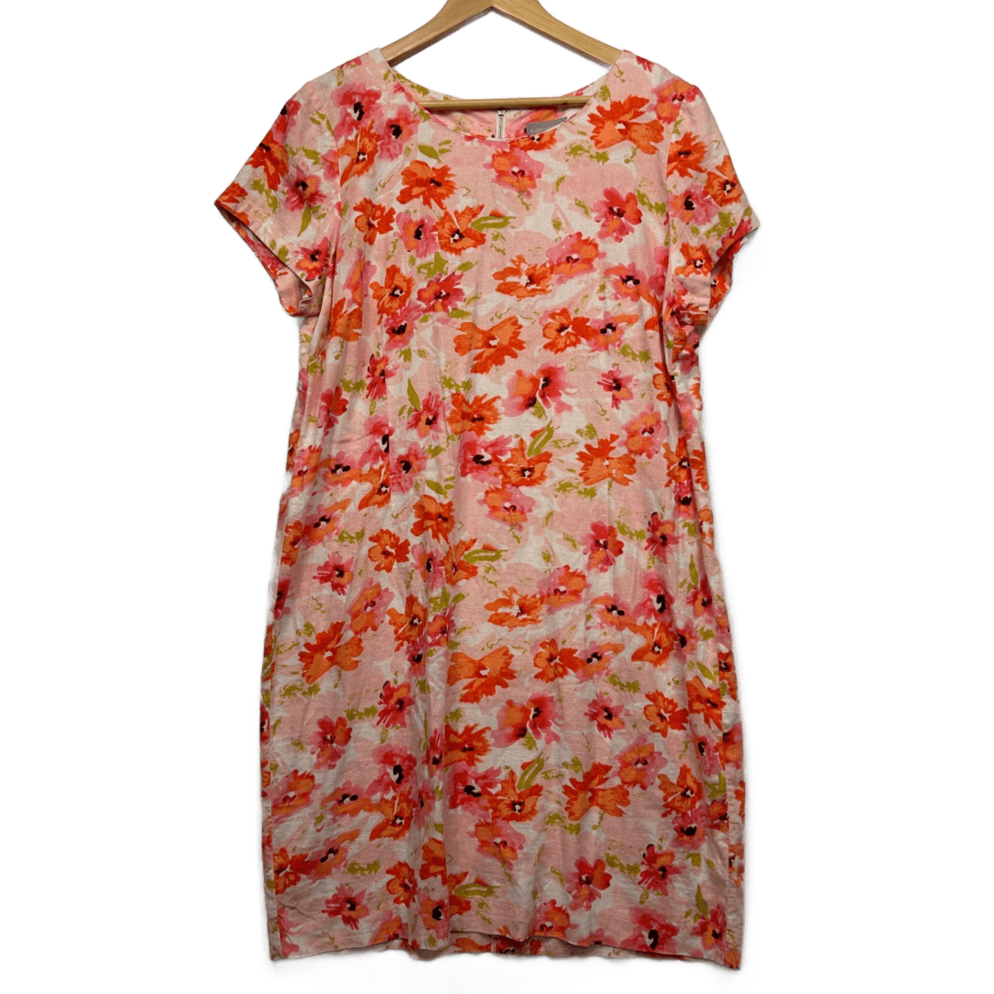 Suzanne Grae Linen Blend Dress Size 18 Multicoloured Floral Short Sleeve