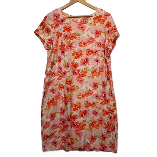 Suzanne Grae Linen Blend Dress Size 18 Multicoloured Floral Short Sleeve