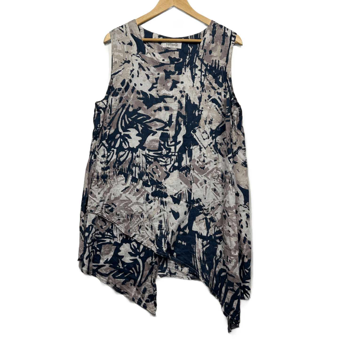 Virtuelle Linen Sleeveless Tunic Top Blouse Size 16 Asymmetric Hem