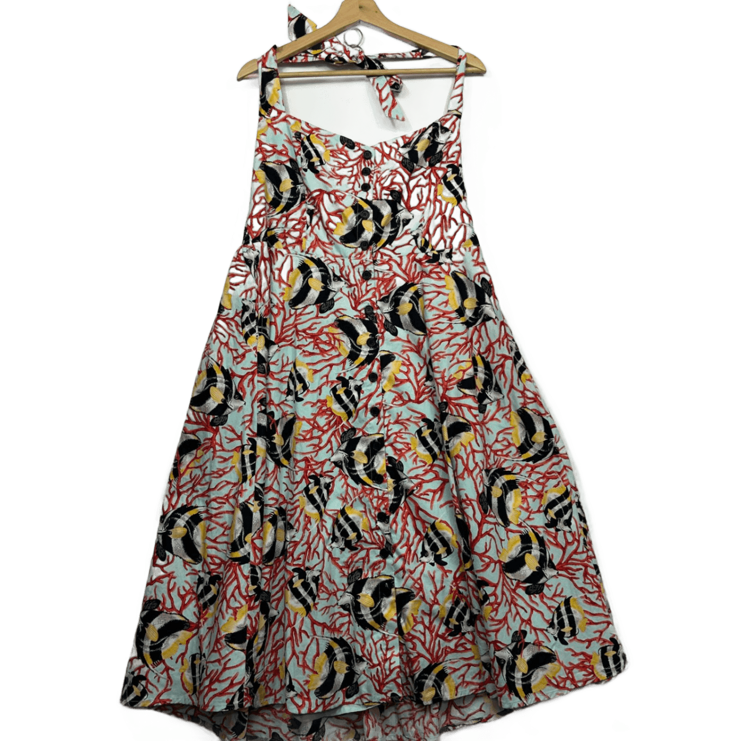 Revival Multicoloured Fit & Flare Halter Neck Pockets Dress Size 16 Fish Sea Underwater