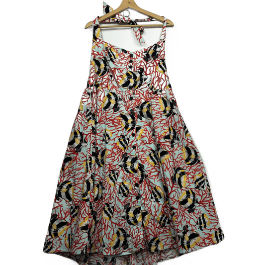 Revival Multicoloured Fit & Flare Halter Neck Pockets Dress Size 16 Fish Sea Underwater