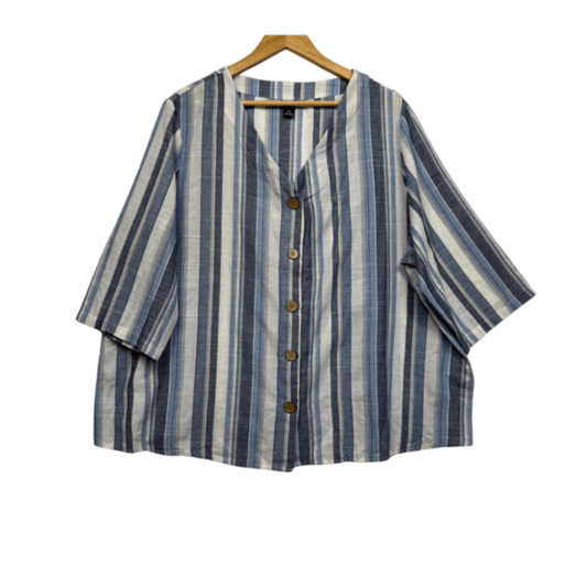 Emery Rose Blue White Striped Boxy Button up Top Size 22 20 4XL Cotton Blend