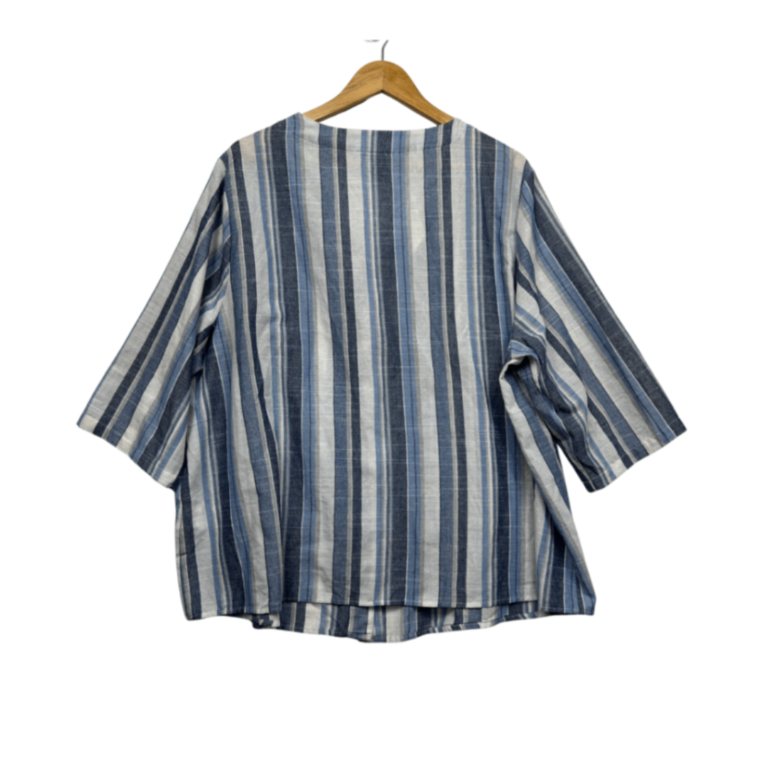 Emery Rose Blue White Striped Boxy Button up Top Size 22 20 4XL Cotton Blend
