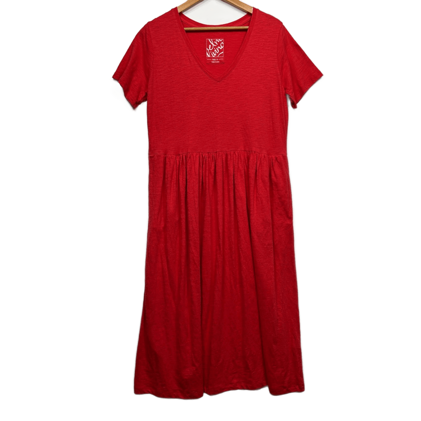 Elm Red Short Sleeve 100% Cotton Maxi Dress Size 14