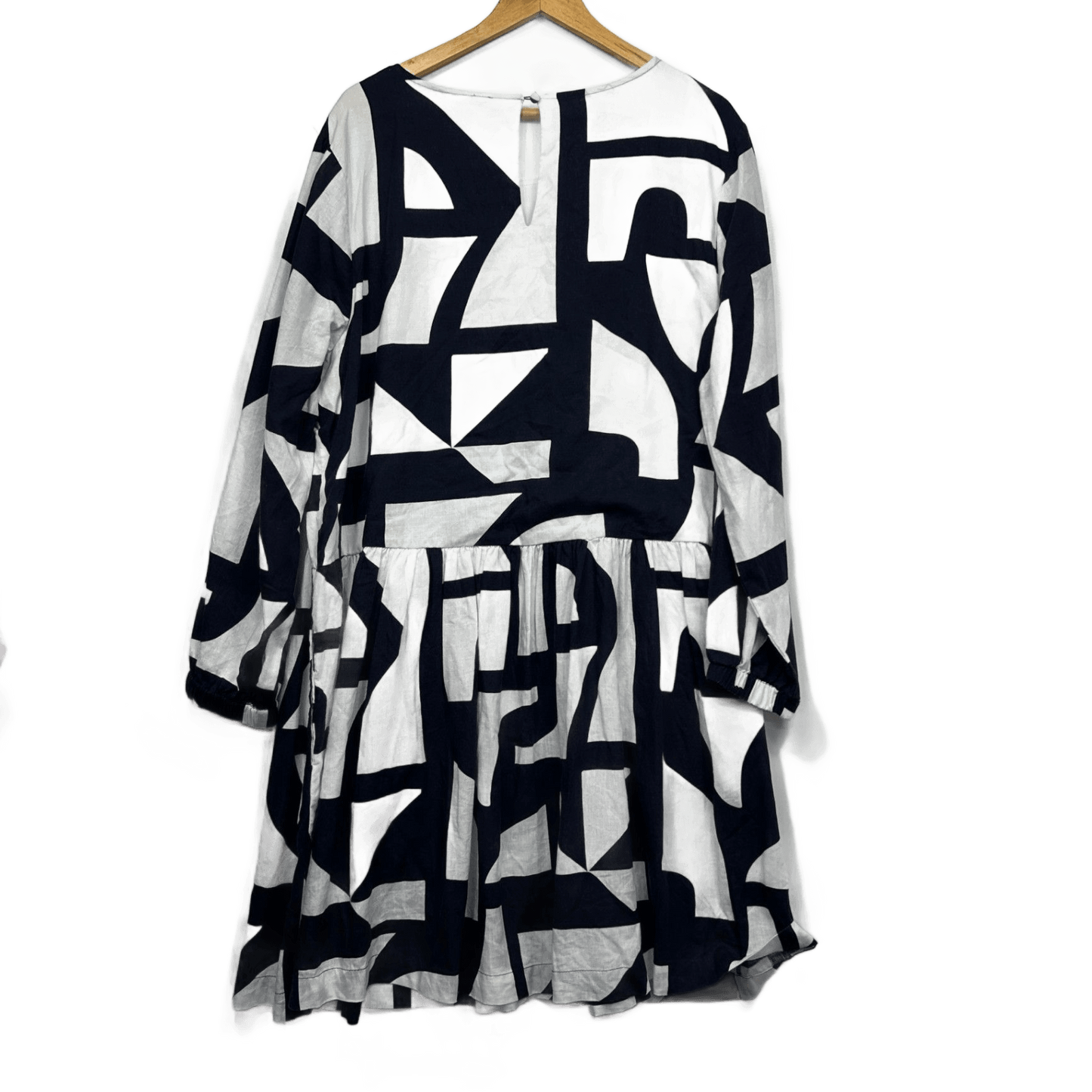 Elm Black White Long Sleeve Smock Cotton Dress Size 18 Pockets Lined