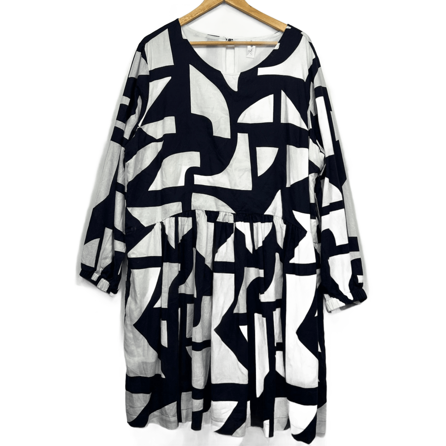 Elm Black White Long Sleeve Smock Cotton Dress Size 18 Pockets Lined