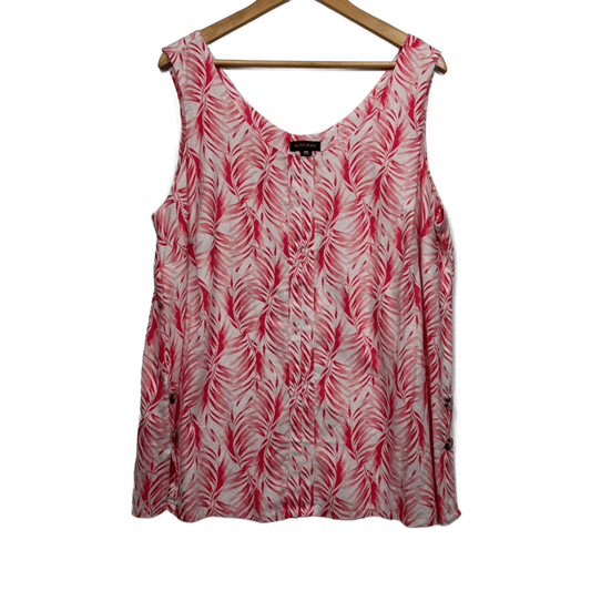 Autograph Linen Blend Sleeveless Top Size 16 Pink Leaf Floral