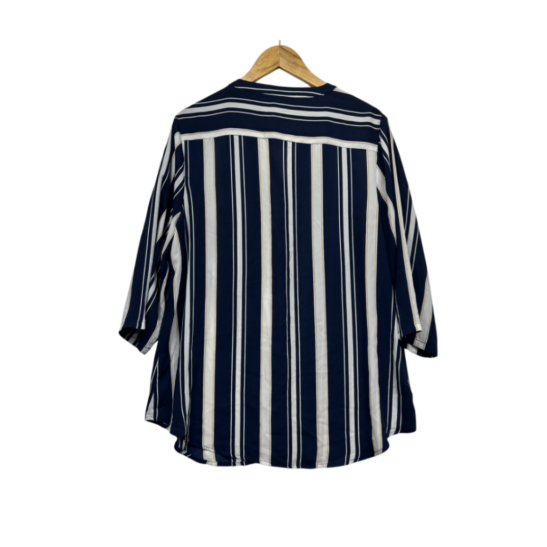 Katies Top Blouse Size 18 Blue Striped 3/4 Sleeve Button Up
