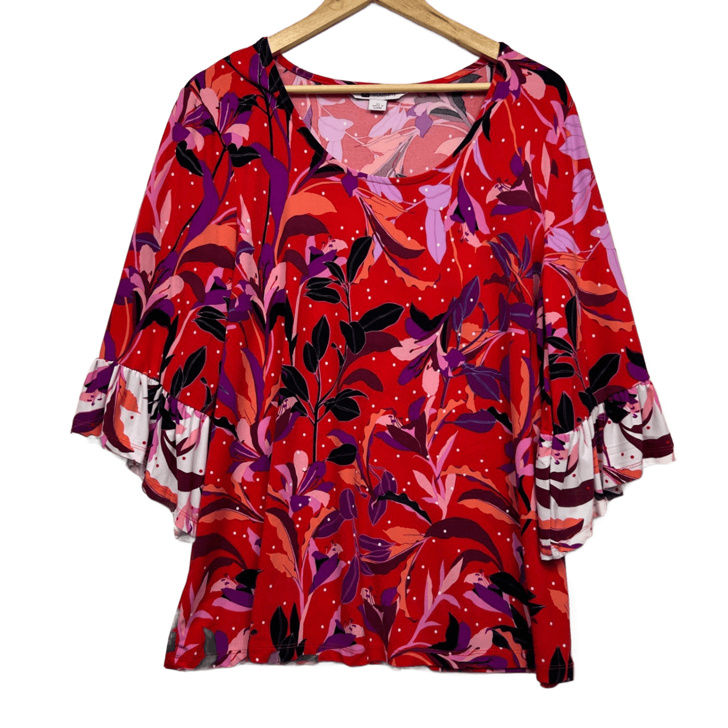 Rockmans Floral Top Bell Sleeve Size XL 16 Multicoloured