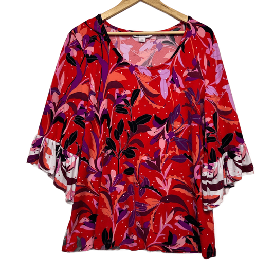 Rockmans Floral Top Bell Sleeve Size XL 16 Multicoloured