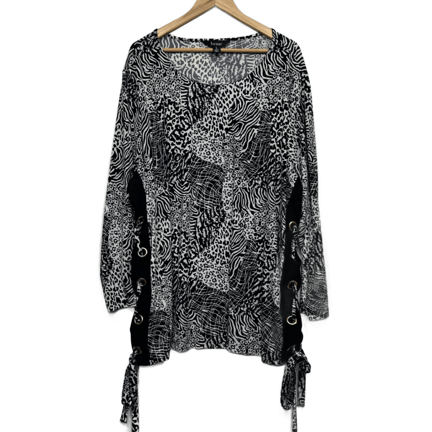 Beme Tunic Top Size 20 Black White Long Sleeve