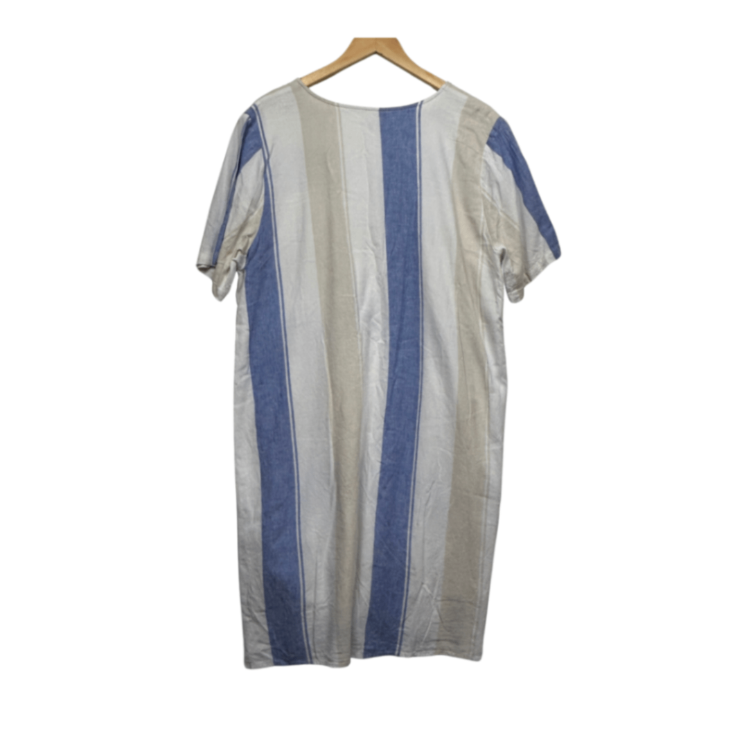 W Lane Linen Blend Casual Dress Size 18 Striped Lined