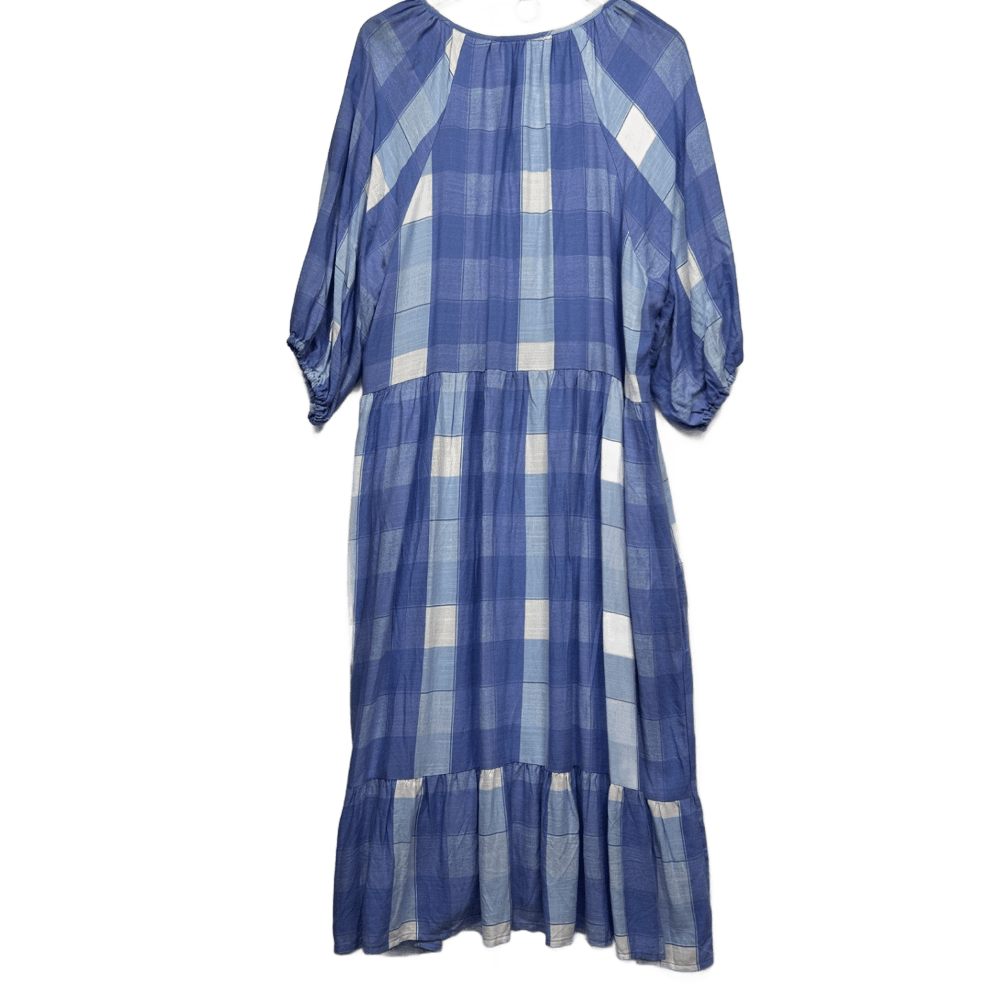 Millers Maxi Dress Size 16 Blue Check 3/4 Sleeve Midi Length Viscose Pockets