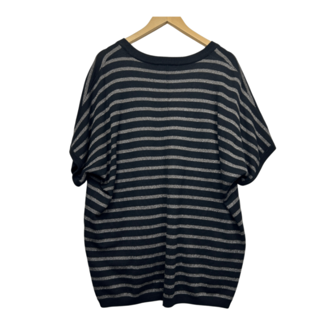 David Jones Black Italian Yarn Wool Blend Knit Top Size 16 18 Striped Metallic