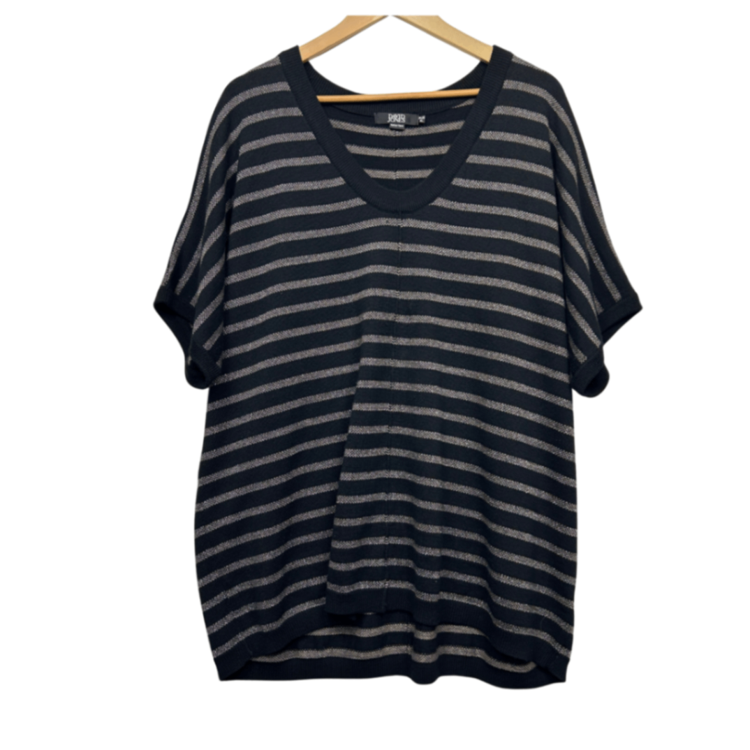 David Jones Black Italian Yarn Wool Blend Knit Top Size 16 18 Striped Metallic