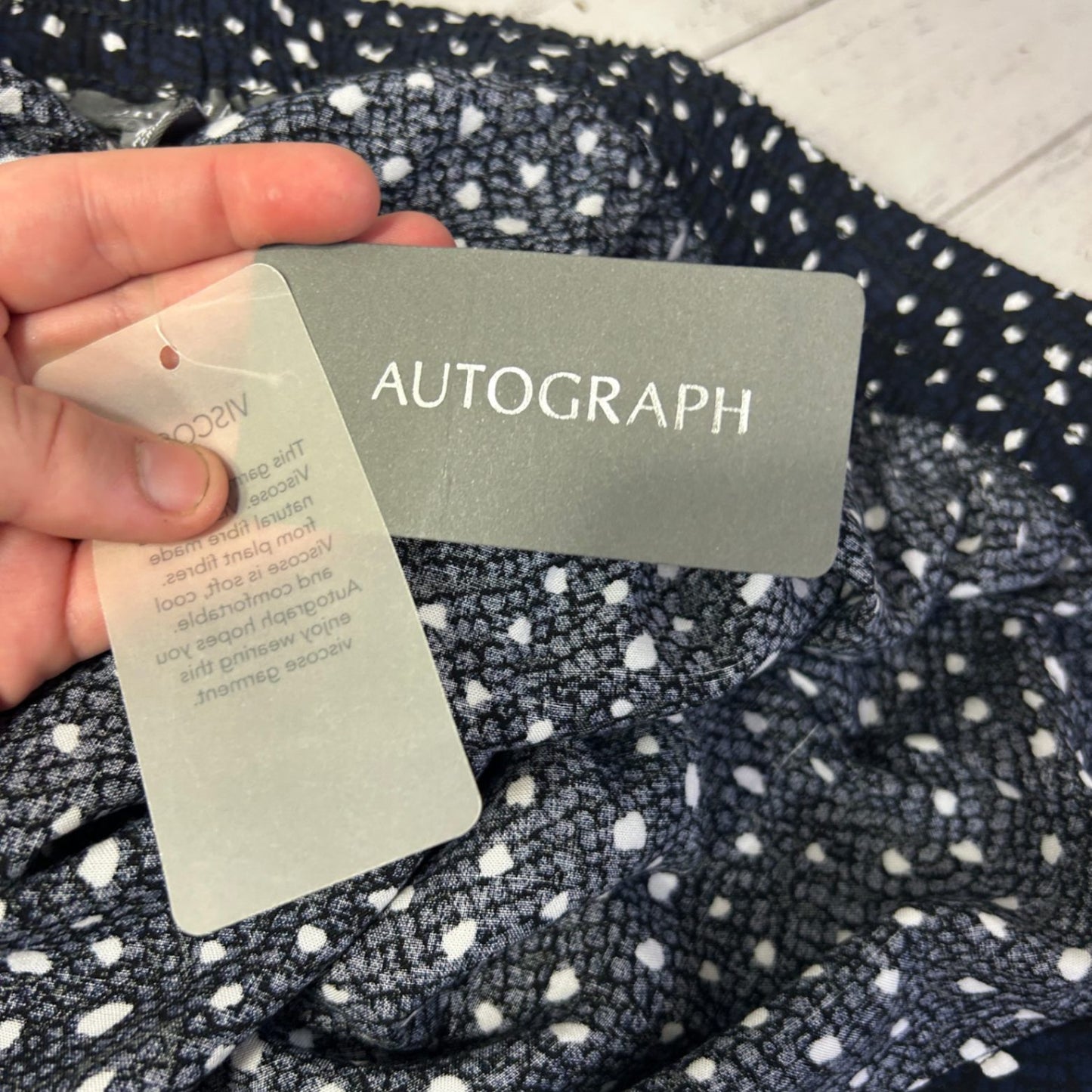 New Autograph Womens Ruffled Hem Spot Print Pants Size 24 Navy White Pockets