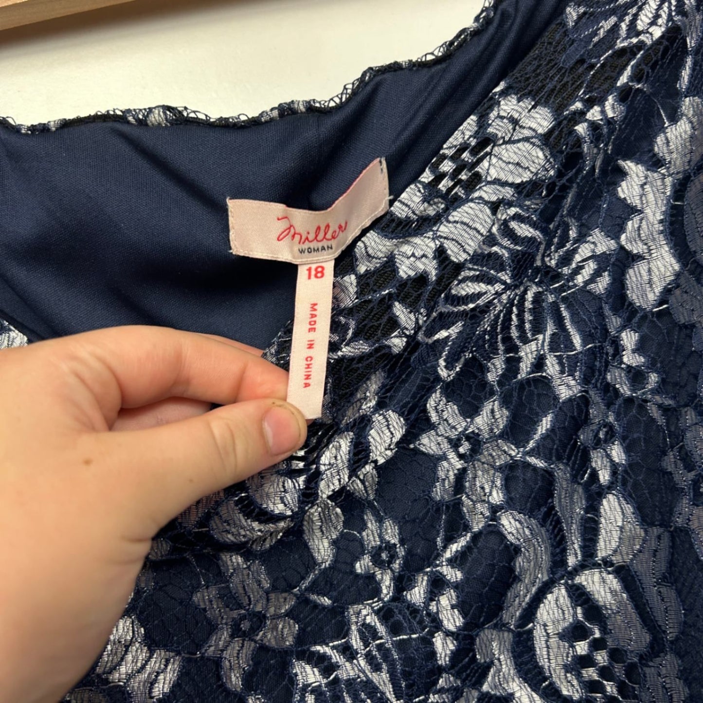 Millers Navy Blue Lacy Overlay Lined Cocktail A-Line Skirt Size 18 Elastic Waist