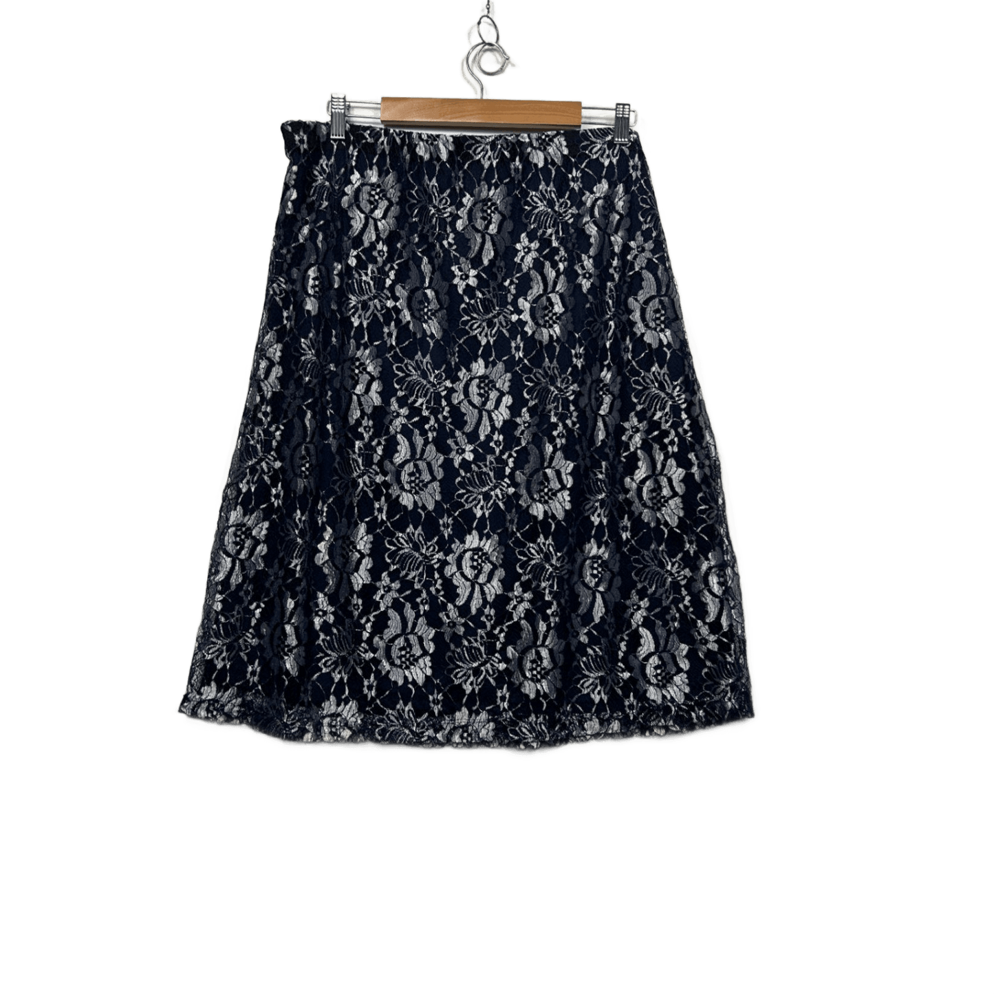 Millers Navy Blue Lacy Overlay Lined Cocktail A-Line Skirt Size 18 Elastic Waist