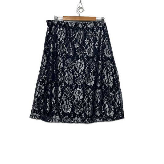 Millers Navy Blue Lacy Overlay Lined Cocktail A-Line Skirt Size 18 Elastic Waist