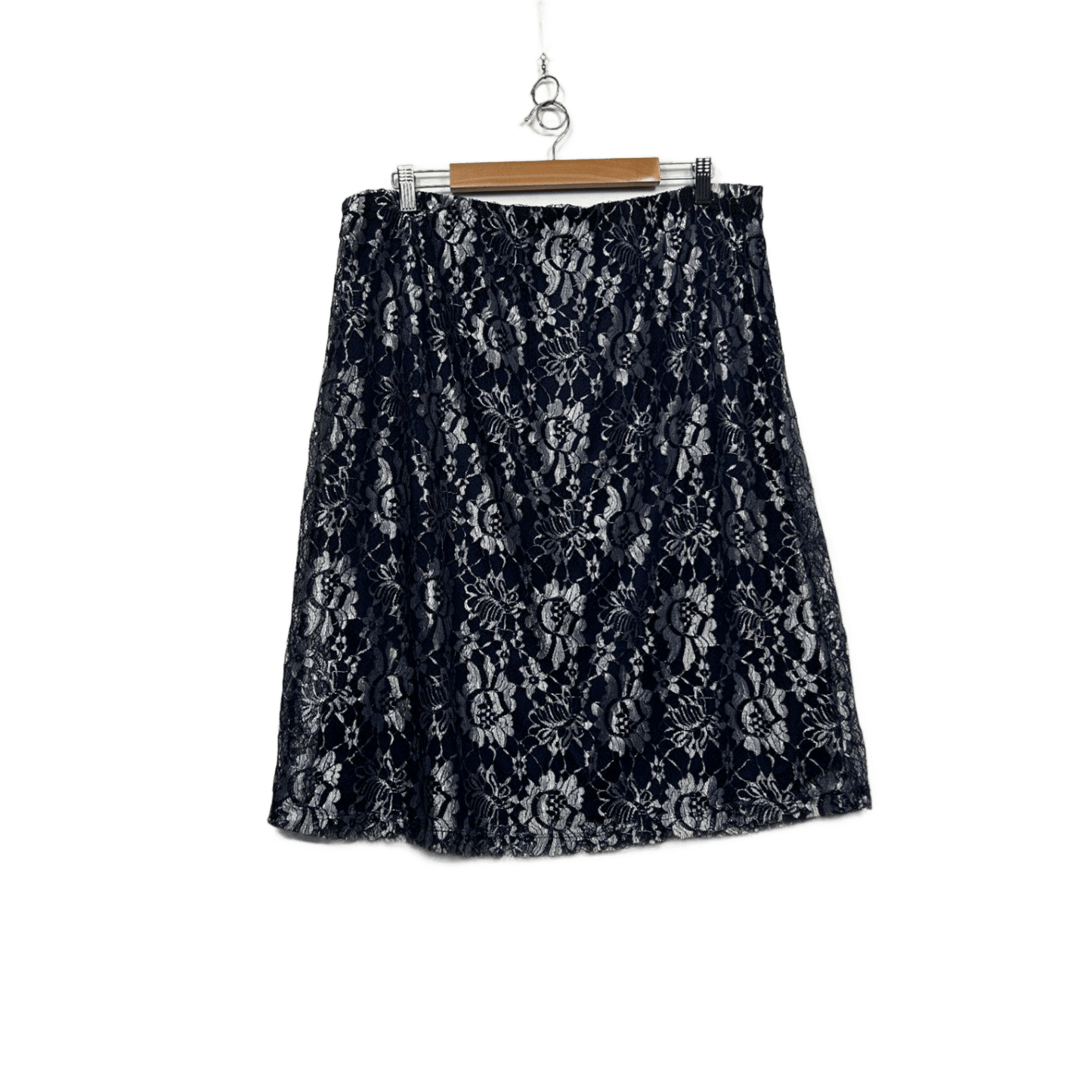 Millers Navy Blue Lacy Overlay Lined Cocktail A-Line Skirt Size 18 Elastic Waist
