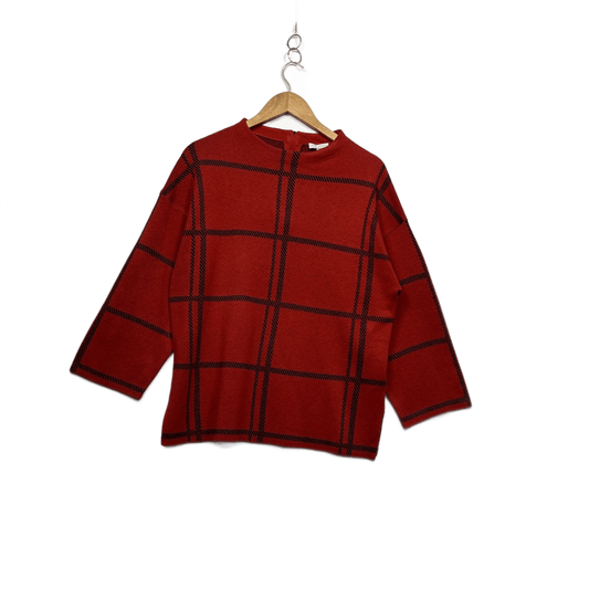Jane Lamerton Rust Red Black Wool Blend Check Jumper Knit Top Size 14 Large