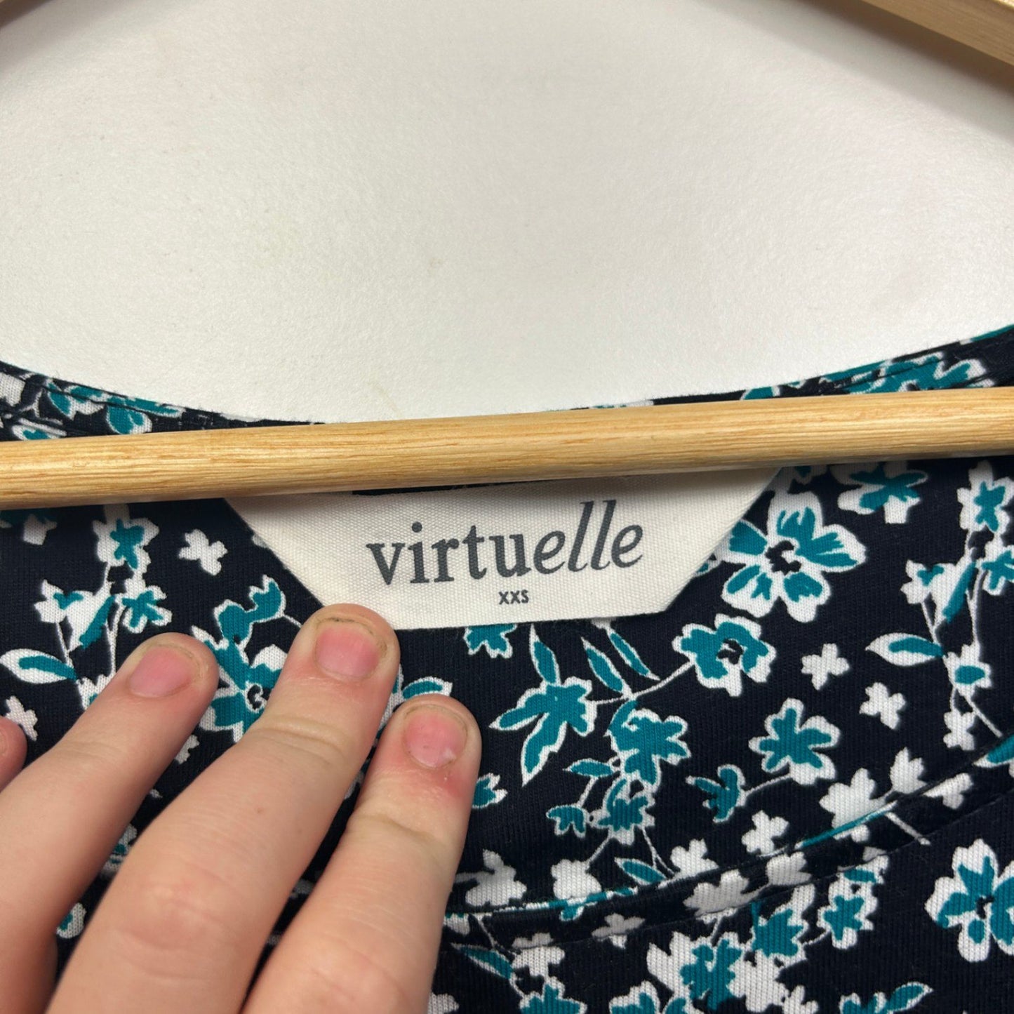 Virtuelle Dress Size 12 XXS Black Floral 3/4 Sleeve Organic Cotton