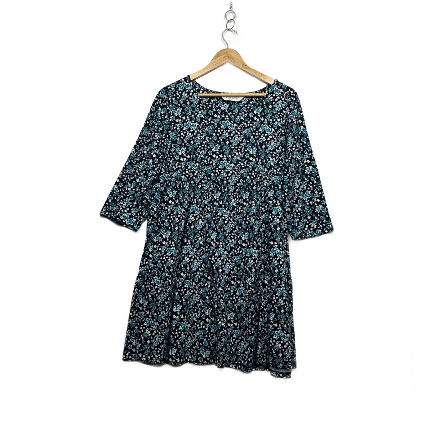 Virtuelle Dress Size 12 XXS Black Floral 3/4 Sleeve Organic Cotton