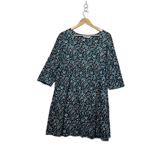 Virtuelle Dress Size 12 XXS Black Floral 3/4 Sleeve Organic Cotton