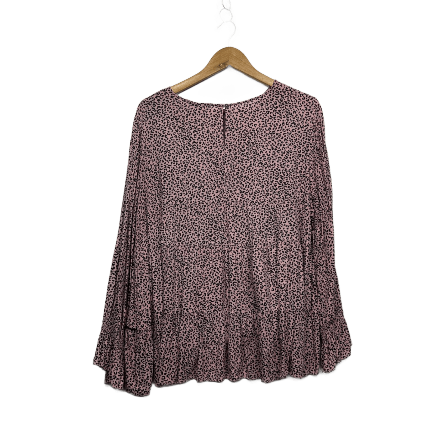 Threadz Womens Pink Viscose Long Sleeve Tiered Ruffle Blouse Top Size 14 Large Animal Print