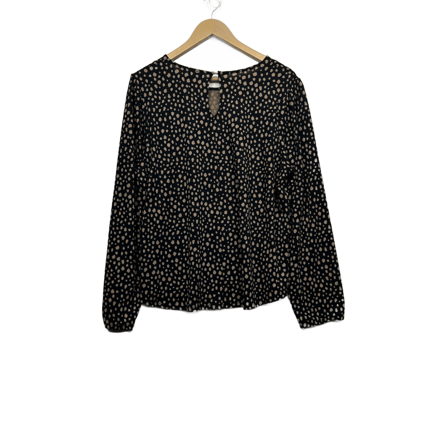 Sussan Womens Black Beige Long Sleeve Top Blouse Size 14 L